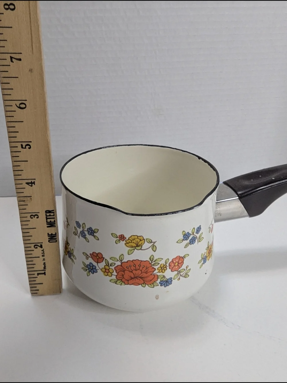 Vintage 70s SUMMER GARDEN By Excel 1 Quart Saucepan Melting Pot Pan